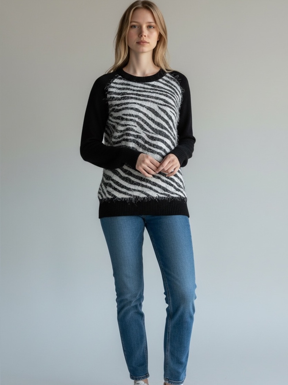 Style & Co. Plus Size Eyelash-Knit Zebra-Striped Sweater, Size 0X, Retail $42.00